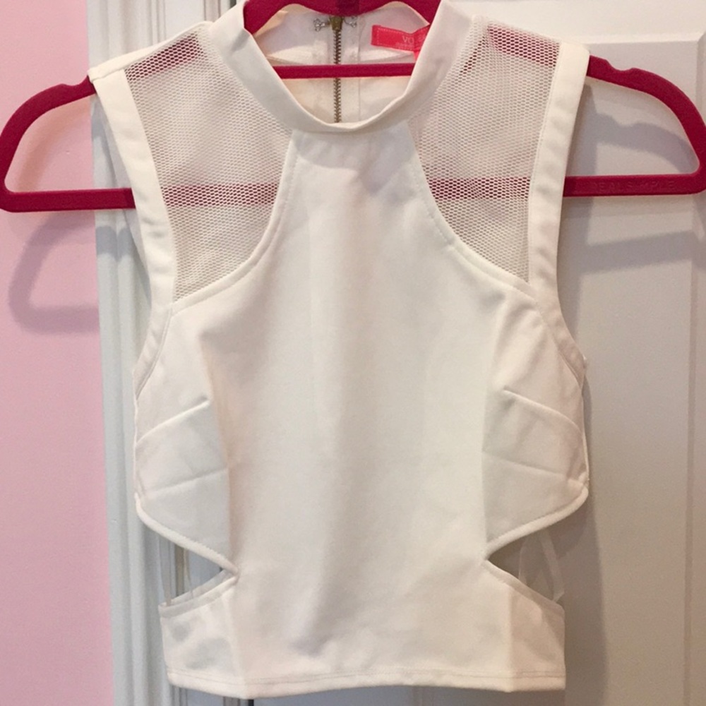 VO Jeans NWT White Crop Mesh Cut Out Tank Sz S/0